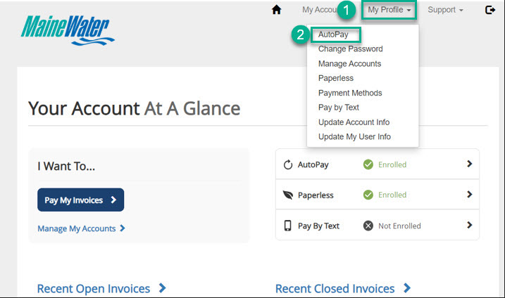 screenshot from invoice cloud providing step-by-step visual for how setting up autopay