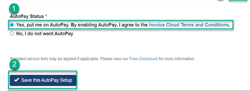 screenshot from invoice cloud providing step-by-step visual for completing the autopay setup