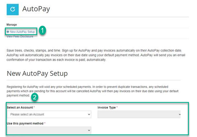 screenshot from invoice cloud providing step-by-step visual for how setting up a new autopay
